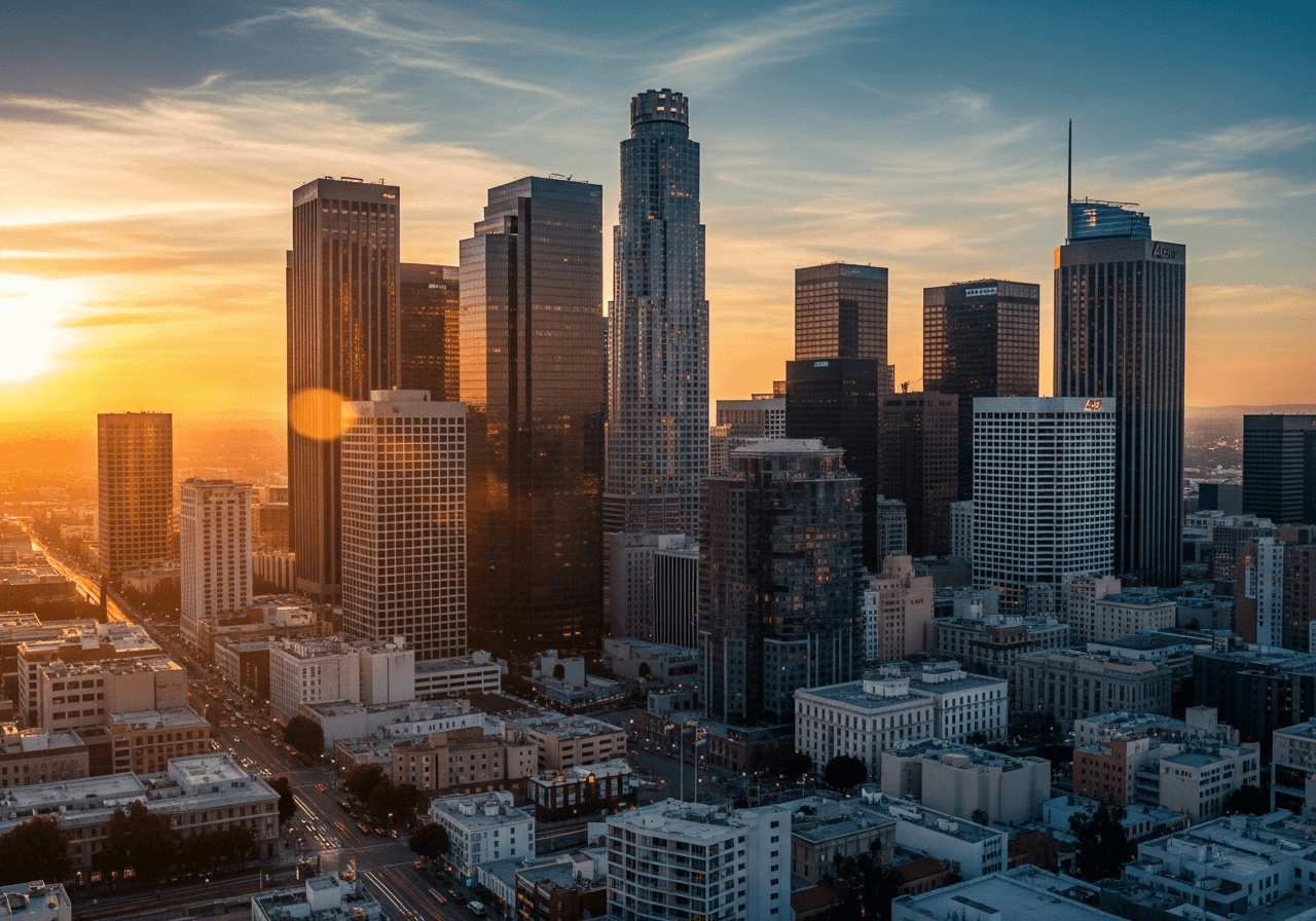 Los Angeles downtown business district and commercial buildings showcasing the local business insurance market in California